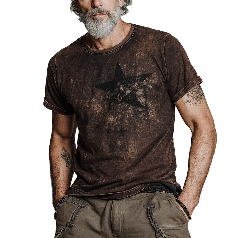 Men's Summer Fashion Star Print Distressed Cotton Blend Short-Sleeved T-Shirt MTA0326G4P sold by Manly