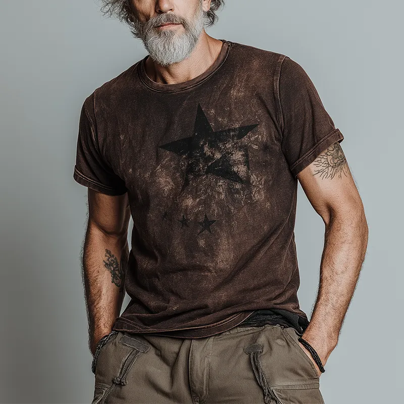 Men's Summer Fashion Star Print Distressed Cotton Blend Short-Sleeved T-Shirt MTA0326G4P sold by Manly product image thumbnail 2