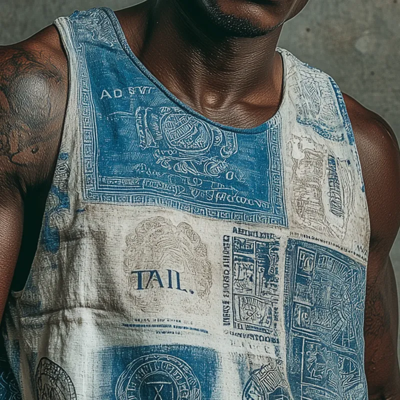 Men's Summer Fashion Stamp Printed Cotton Blended Tank Top MTA0383G8P sold by Manly product image thumbnail 3