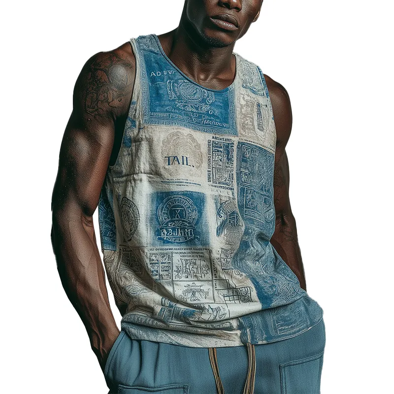 Men's Summer Fashion Stamp Printed Cotton Blended Tank Top MTA0383G8P sold by Manly