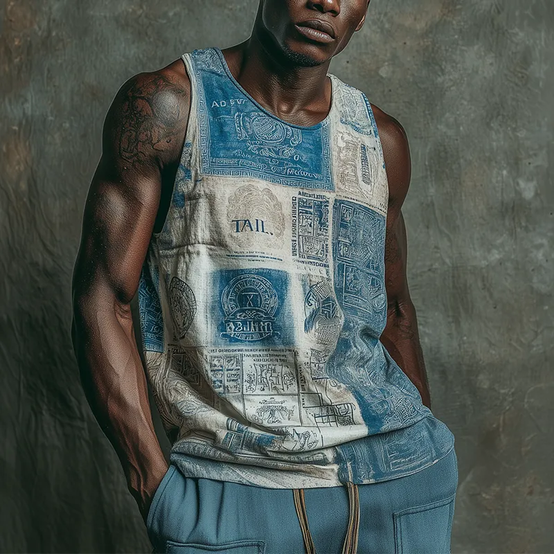 Men's Summer Fashion Stamp Printed Cotton Blended Tank Top MTA0383G8P sold by Manly product image thumbnail 2