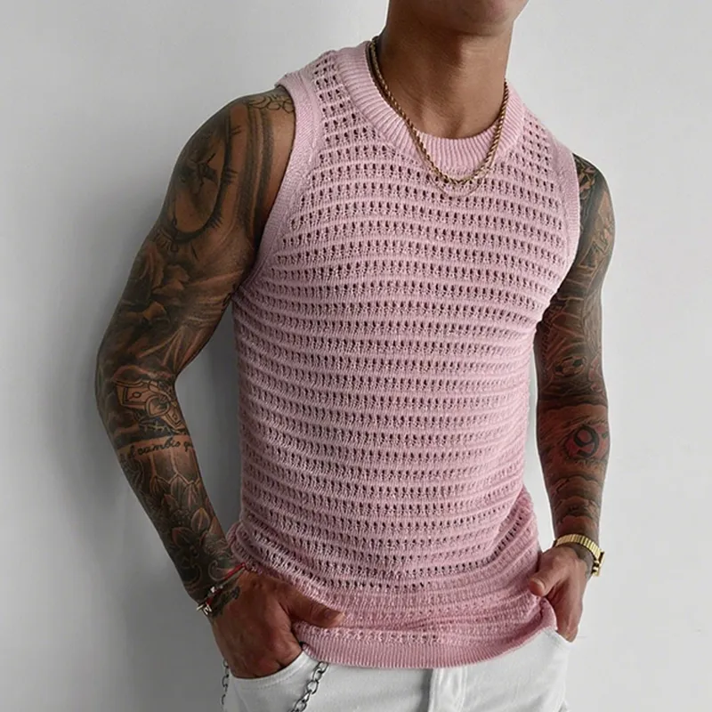 Men's Hollow Out Knit Round Neck Sleeveless Tank Top MTA0289G8Z sold by Manly product image thumbnail 2