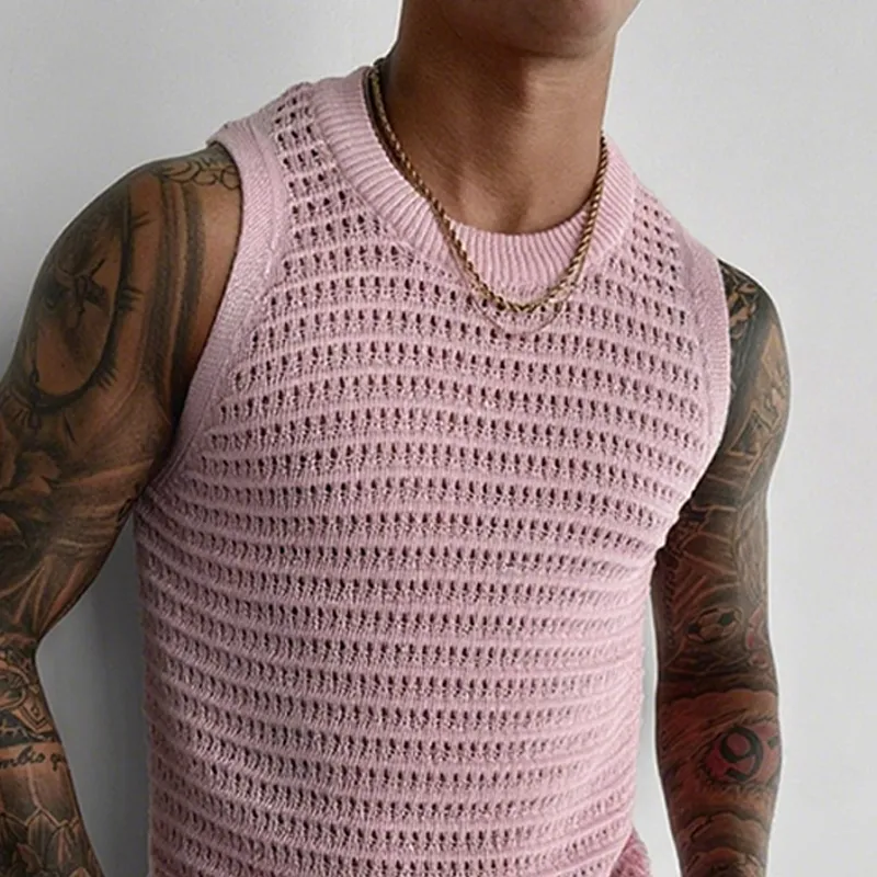 Men's Hollow Out Knit Round Neck Sleeveless Tank Top MTA0289G8Z sold by Manly product image thumbnail 3