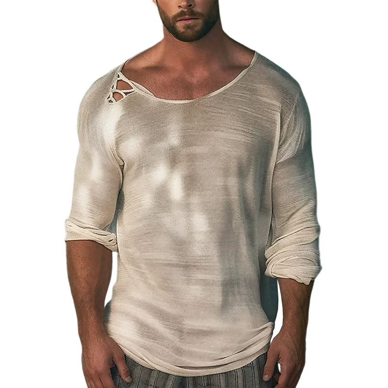 Men's Solid Textured Crew Neck Long Sleeve T-shirt MTA0249G4Z sold by Manly