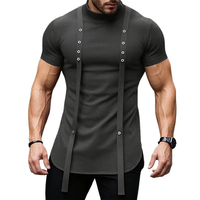 Men's Solid Color Short High Collar Short Sleeve T-shirt MTA0235G2Z sold by Manly