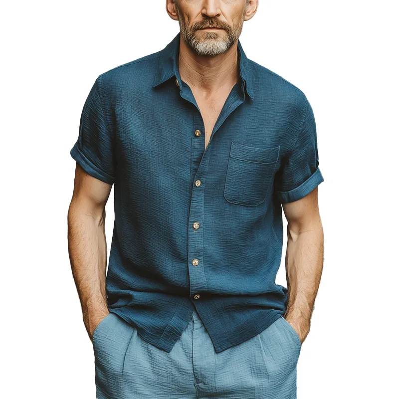 Men's Summer Fashion Wave Texture Cotton Blended Short Sleeve Shirt MTA0255G1P sold by Manly