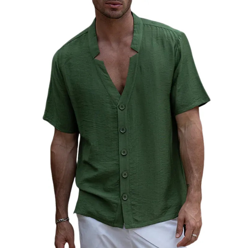 Men's Spring And Summer Fashion Casual Tencel Cotton V-neck Short Sleeve Shirt MTA0513G2K sold by Manly