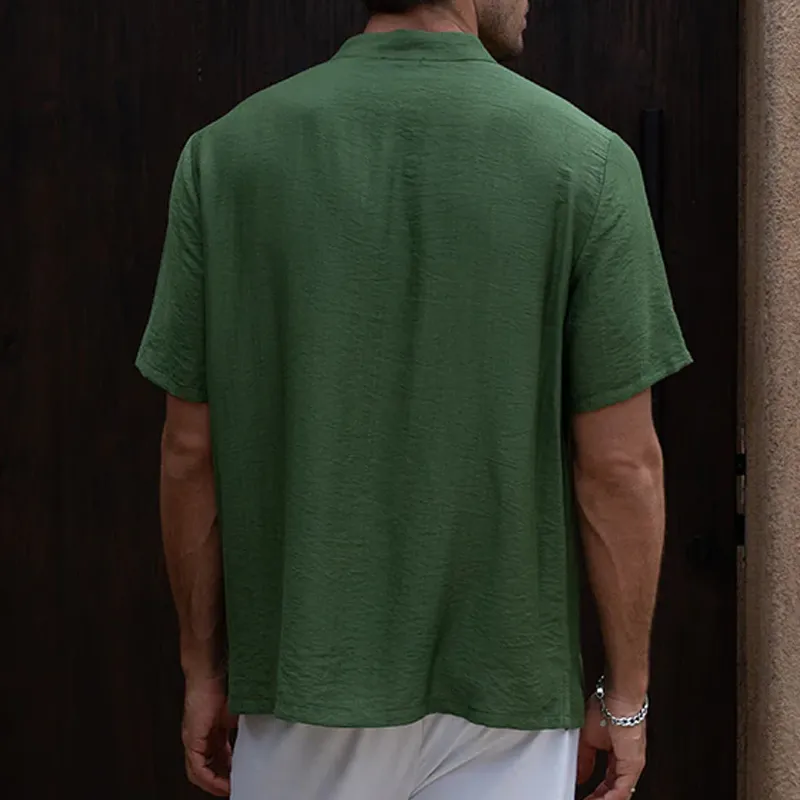 Men's Spring And Summer Fashion Casual Tencel Cotton V-neck Short Sleeve Shirt MTA0513G2K sold by Manly product image thumbnail 5