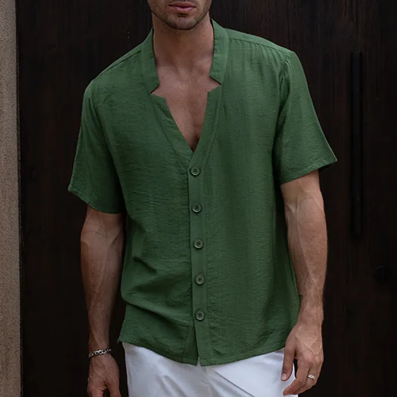 Men's Spring And Summer Fashion Casual Tencel Cotton V-neck Short Sleeve Shirt MTA0513G2K sold by Manly product image thumbnail 2