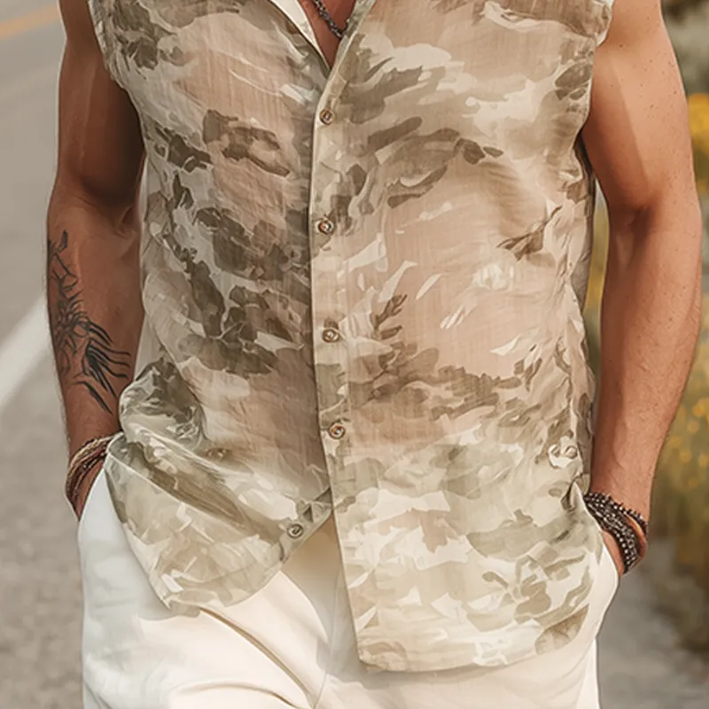 Men's Summer Fashion Casual Chiffon Slightly Transparent Sexy Camouflage Print Sleeveless Shirt MTA0509G7K sold by Manly product image thumbnail 5