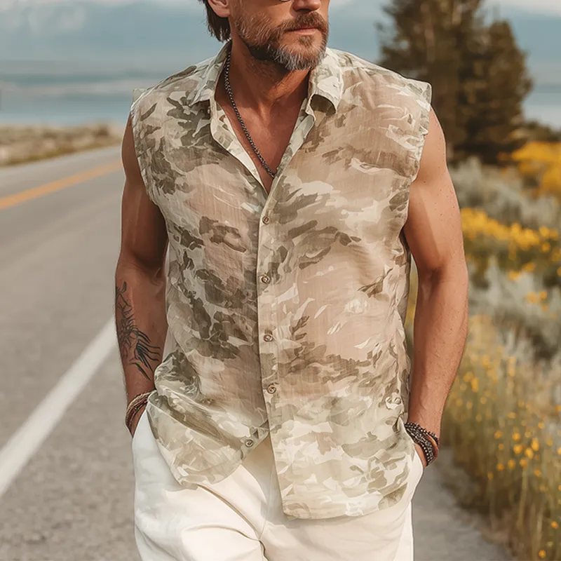 Men's Summer Fashion Casual Chiffon Slightly Transparent Sexy Camouflage Print Sleeveless Shirt MTA0509G7K sold by Manly product image thumbnail 2