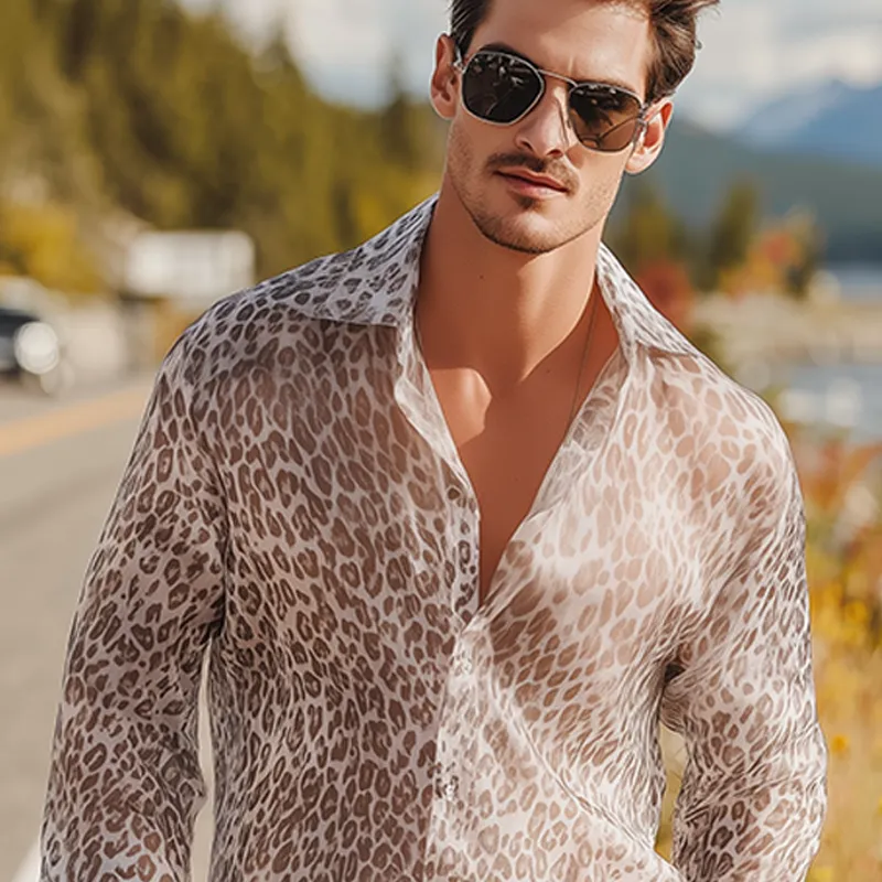 Men's Summer Fashion Casual Chiffon Slightly Transparent Sexy Leopard Print Long Sleeve Shirt MTA0566G1K sold by Manly product image thumbnail 4