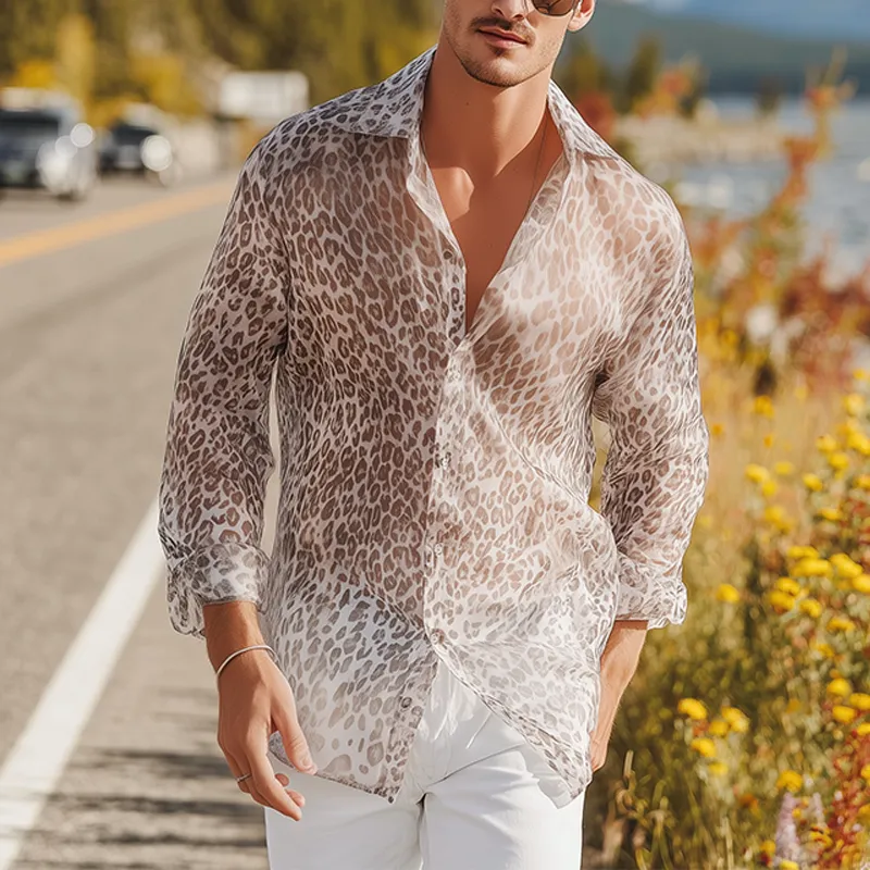 Men's Summer Fashion Casual Chiffon Slightly Transparent Sexy Leopard Print Long Sleeve Shirt MTA0566G1K sold by Manly product image thumbnail 2