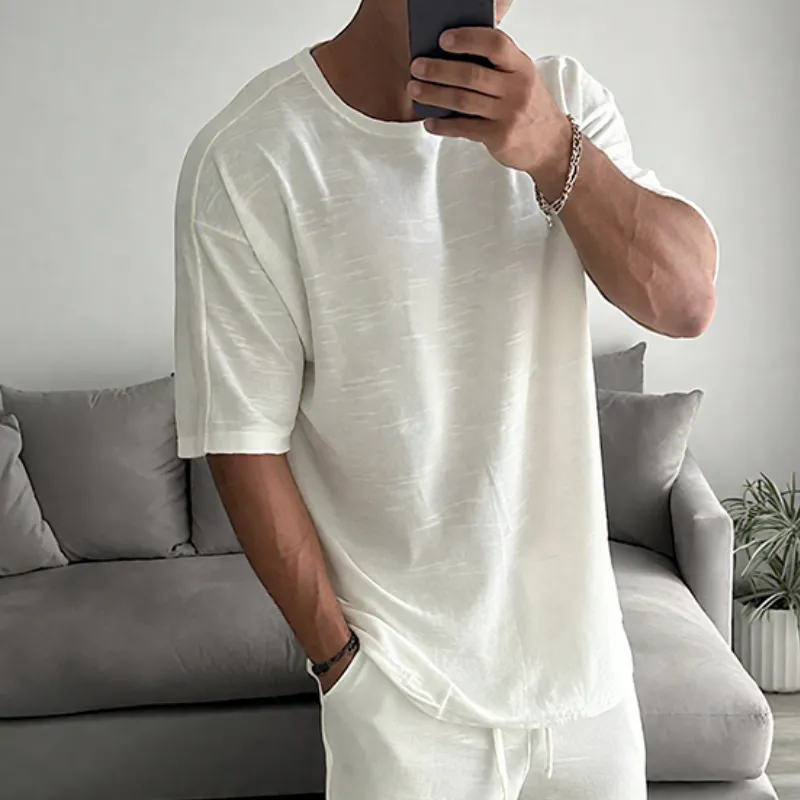 Men's Cotton Casual Round Neck Short Sleeve Shorts Two-piece Set MTA0419G7TO sold by Manly product image thumbnail 3