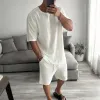 Men's Cotton Casual Round Neck Short Sleeve Shorts Two-piece Set MTA0419G7TO sold by Manly