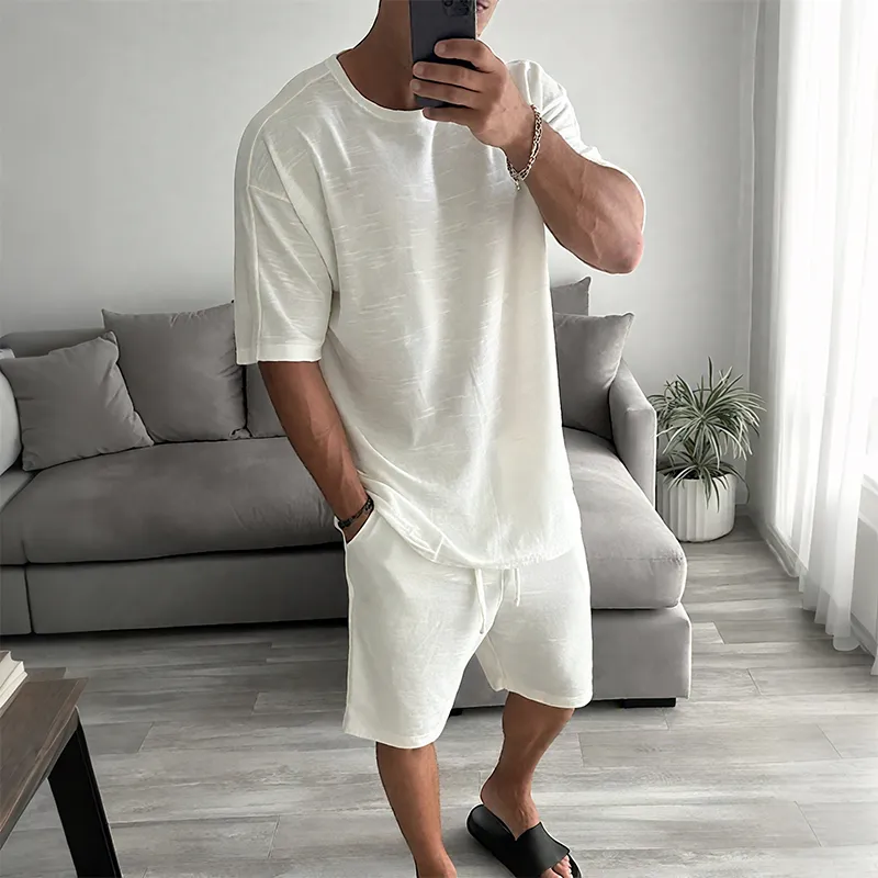 Men's Cotton Casual Round Neck Short Sleeve Shorts Two-piece Set MTA0419G7TO sold by Manly product image thumbnail 2