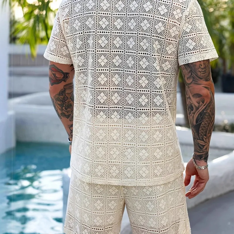 Men's Solid Color Lace Short-sleeved Shorts Two-piece Set MTA0588G7X sold by Manly product image thumbnail 5