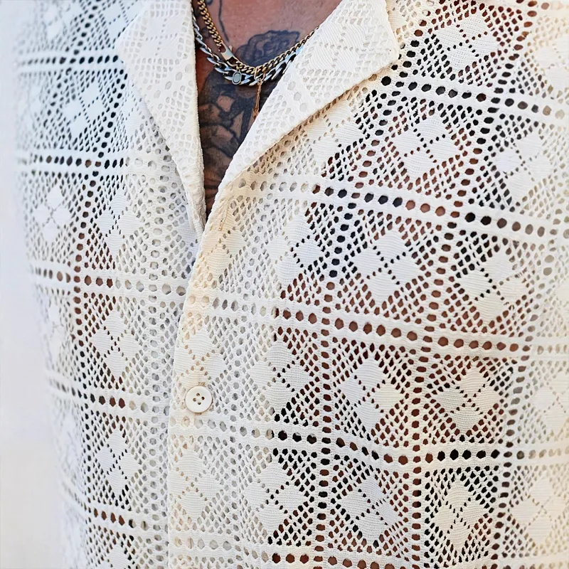 Men's Solid Color Lace Short-sleeved Shorts Two-piece Set MTA0588G7X sold by Manly product image thumbnail 3