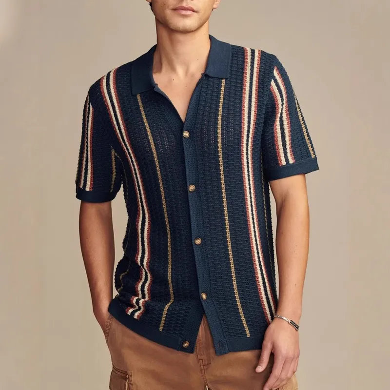 Men's Knitted Striped Jacquard Short-sleeved Shirt MTA0539G1X sold by Manly product image thumbnail 2