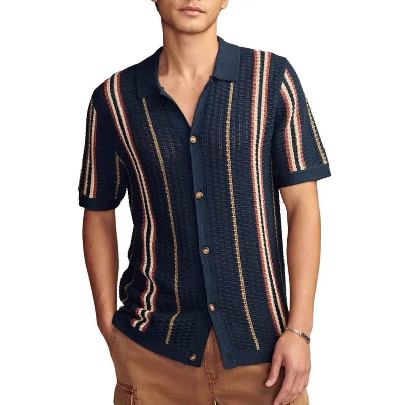 Men's Knitted Striped Jacquard Short-sleeved Shirt MTA0539G1X sold by Manly