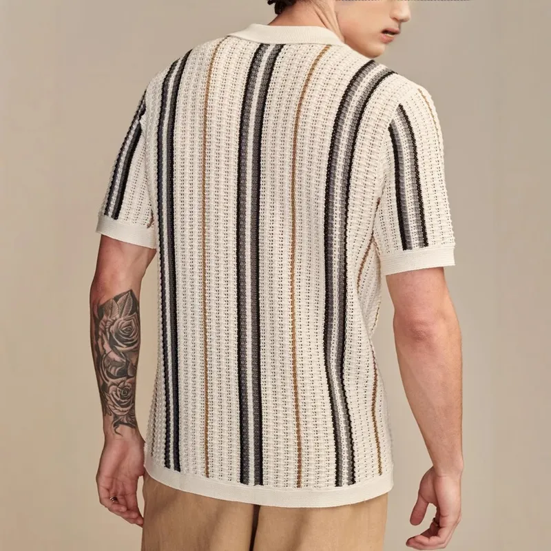 Men's Knitted Striped Jacquard Short-sleeved Shirt MTA0539G1X sold by Manly product image thumbnail 4