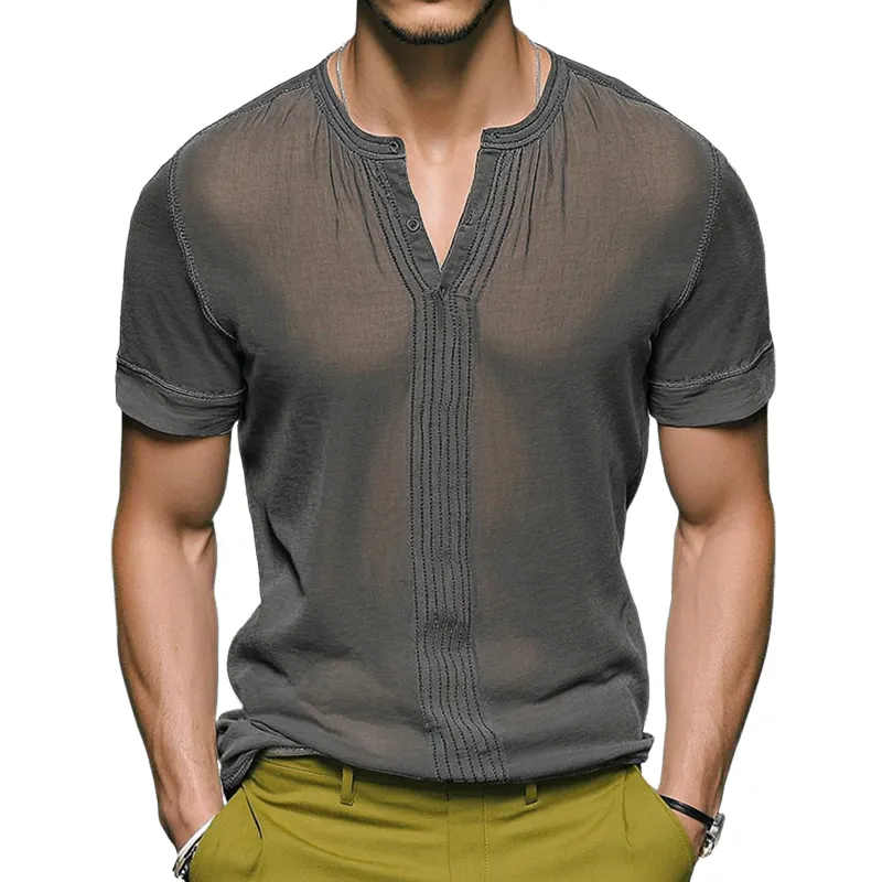 Men's Solid Color Round Neck Short Sleeve Shirt MTA0570G6X sold by Manly
