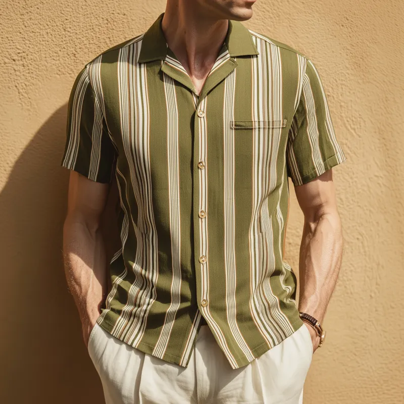 Men's Fashion Breathable Stripe Print Lapel Slim Fit Short Sleeve Shirt MTA0430G6M sold by Manly product image thumbnail 2