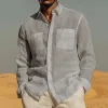Men's Casual Solid Color Breathable Linen Lapel Patch Pocket Loose Long Sleeve Shirt MTA0457G4M sold by Manly