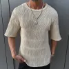 Men's Solid Color Pleated Loose Round Neck Short Sleeve T-shirt MTA0442G7Z sold by Manly
