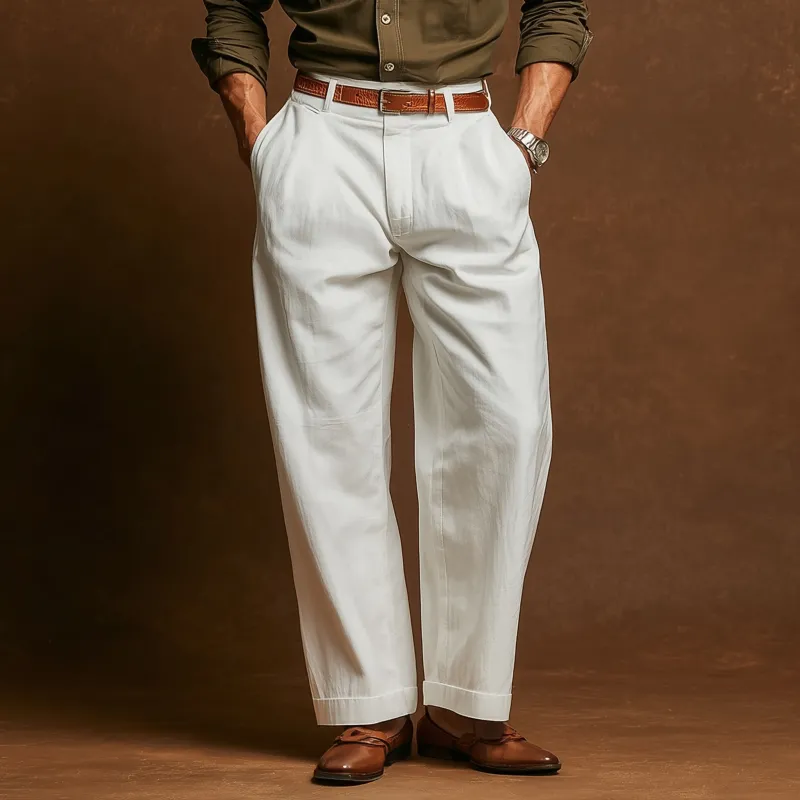 Men's Casual Solid Color Breathable Cotton Straight Suit Pants (Belt Excluded) MTA0433G0M sold by Manly product image thumbnail 2