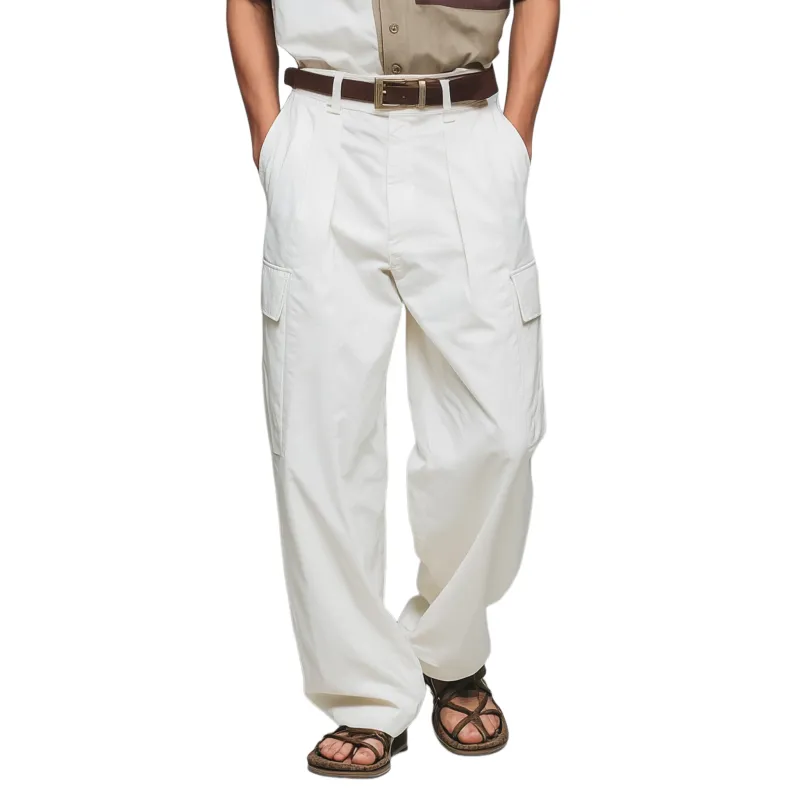 Men's Casual Solid Color Breathable Cotton Multi-Pocket Straight Cargo Pants (Belt Excluded) MTA0451G8M sold by Manly