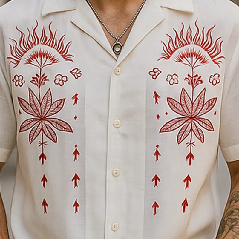 Men's Summer Fashion Embroidery Slub Cotton Short Sleeve Shirt MTA0559G6P sold by Manly product image thumbnail 3