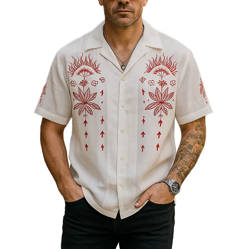 Men's Summer Fashion Embroidery Slub Cotton Short Sleeve Shirt MTA0559G6P sold by Manly