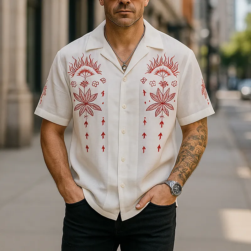 Men's Summer Fashion Embroidery Slub Cotton Short Sleeve Shirt MTA0559G6P sold by Manly product image thumbnail 2