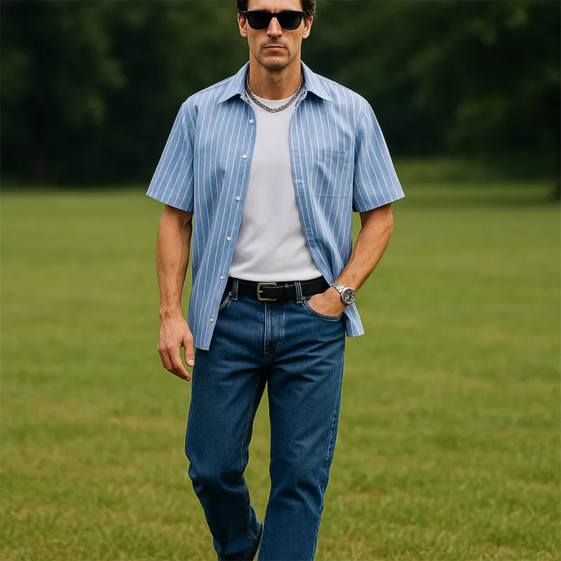 Men's Summer Fashion Striped Cotton And Linen Short Sleeve Shirt MTA0577G6P sold by Manly product image thumbnail 2