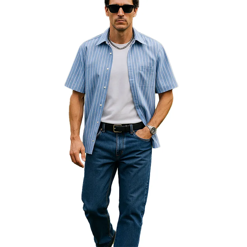 Men's Summer Fashion Striped Cotton And Linen Short Sleeve Shirt MTA0577G6P sold by Manly