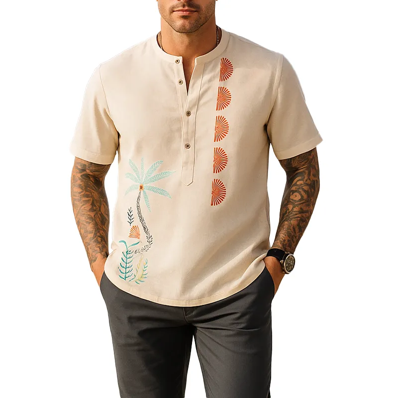 Men's Summer Fashion Embroidery Cotton Blend Short Sleeve Shirt MTA0594G0P sold by Manly