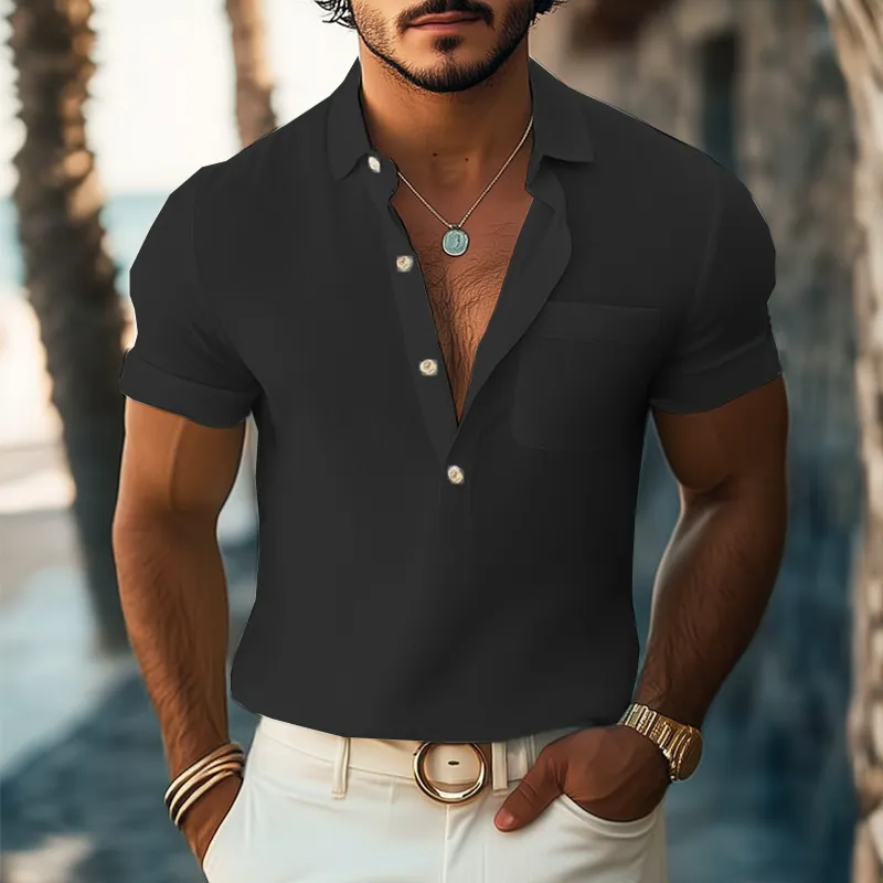 Men's Summer Basic Polo Collar Textured Short-sleeved T-shirt MTA0566G4U sold by Manly product image thumbnail 4