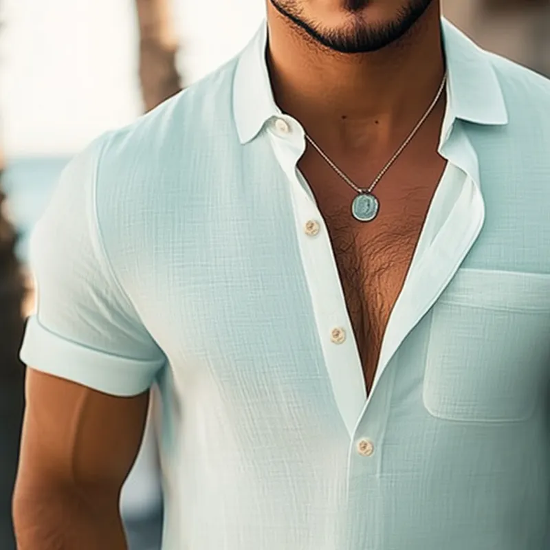 Men's Summer Basic Polo Collar Textured Short-sleeved T-shirt MTA0566G4U sold by Manly product image thumbnail 3