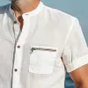 Men's Summer Basic Cotton Stand Collar Short Sleeve Shirt MTA0561G9U sold by Manly