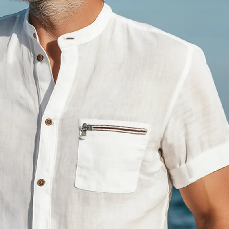 Men's Summer Basic Cotton Stand Collar Short Sleeve Shirt MTA0561G9U sold by Manly product image thumbnail 3