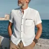 Men's Summer Basic Cotton Stand Collar Short Sleeve Shirt MTA0561G9U sold by Manly