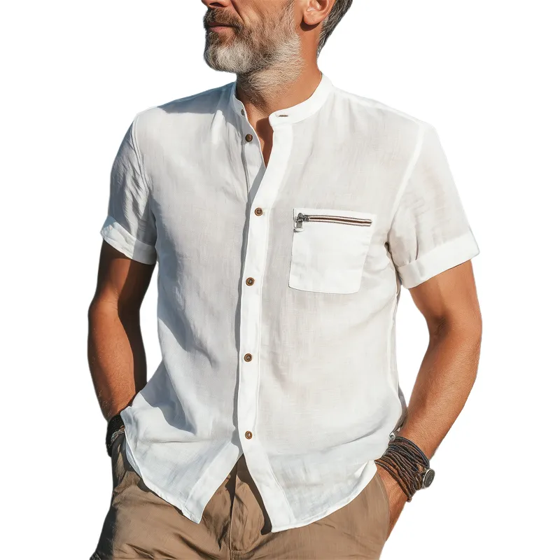 Men's Summer Basic Cotton Stand Collar Short Sleeve Shirt MTA0561G9U sold by Manly