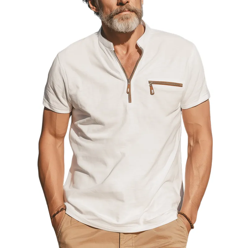 Men's Summer Classic Stand Collar Cotton Short Sleeve T-Shirt MTA0575G1U sold by Manly