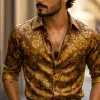 Men's Vintage Print Lapel Long Sleeve Shirt MTA0423G3Z sold by Manly