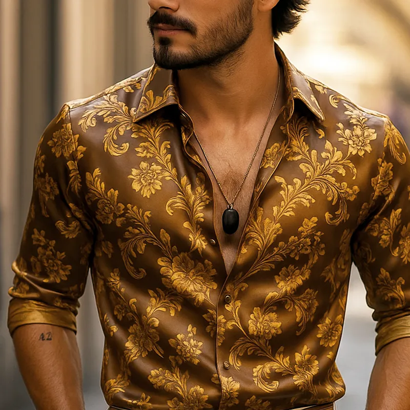 Men's Vintage Print Lapel Long Sleeve Shirt MTA0423G3Z sold by Manly product image thumbnail 3