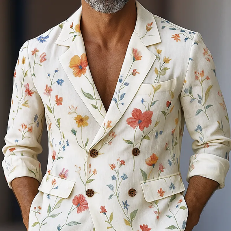 Men's Floral Notch Lapel Double Breasted Chiffon Blazer MTA0431G5Z sold by Manly product image thumbnail 3