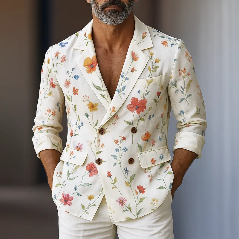 Men's Floral Notch Lapel Double Breasted Chiffon Blazer MTA0431G5Z sold by Manly product image thumbnail 2