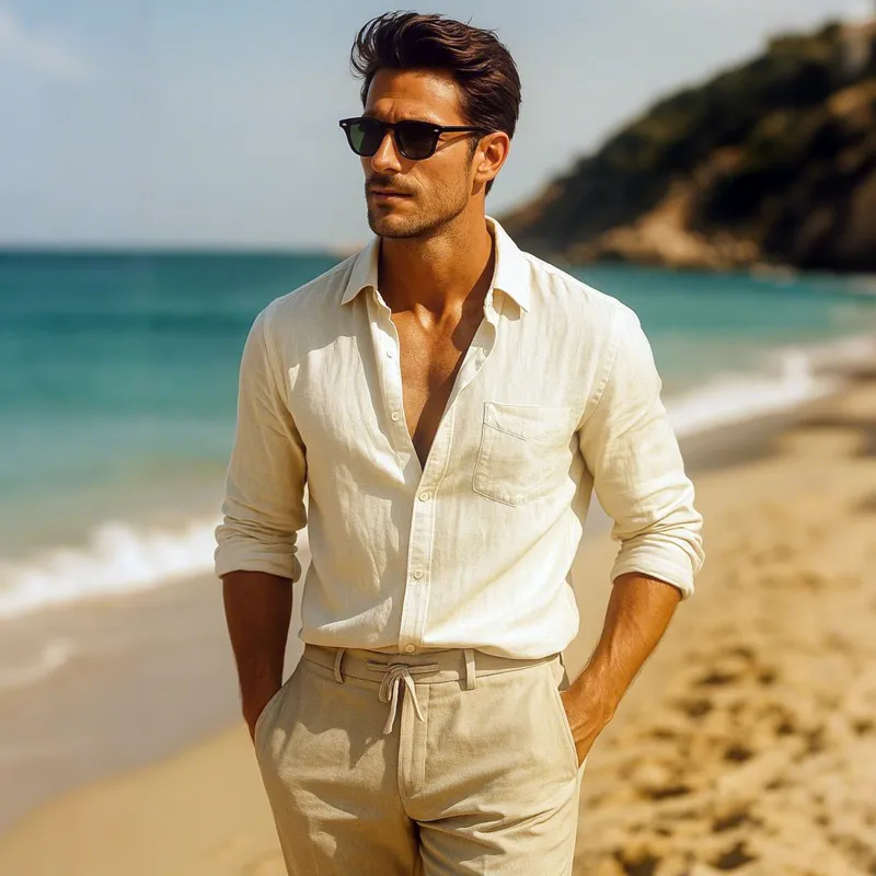 Men's Casual Breathable Cotton Lapel Single Breasted Patch Pocket Slim Fit Long Sleeve Shirt MTA0380G3M sold by Manly product image thumbnail 3