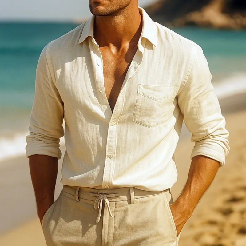 Men's Casual Breathable Cotton Lapel Single Breasted Patch Pocket Slim Fit Long Sleeve Shirt MTA0380G3M sold by Manly product image thumbnail 2